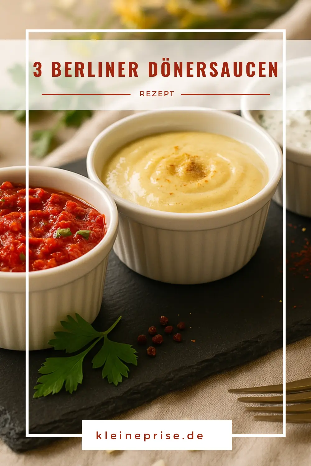 Pinterest: 3 Berliner Dönersaucen (Kräutersauce, Knoblauchsauce und scharfe Dönersauce)