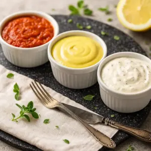 3 Dönersoßen (Scharfe, Kräuter und Curry Soße)