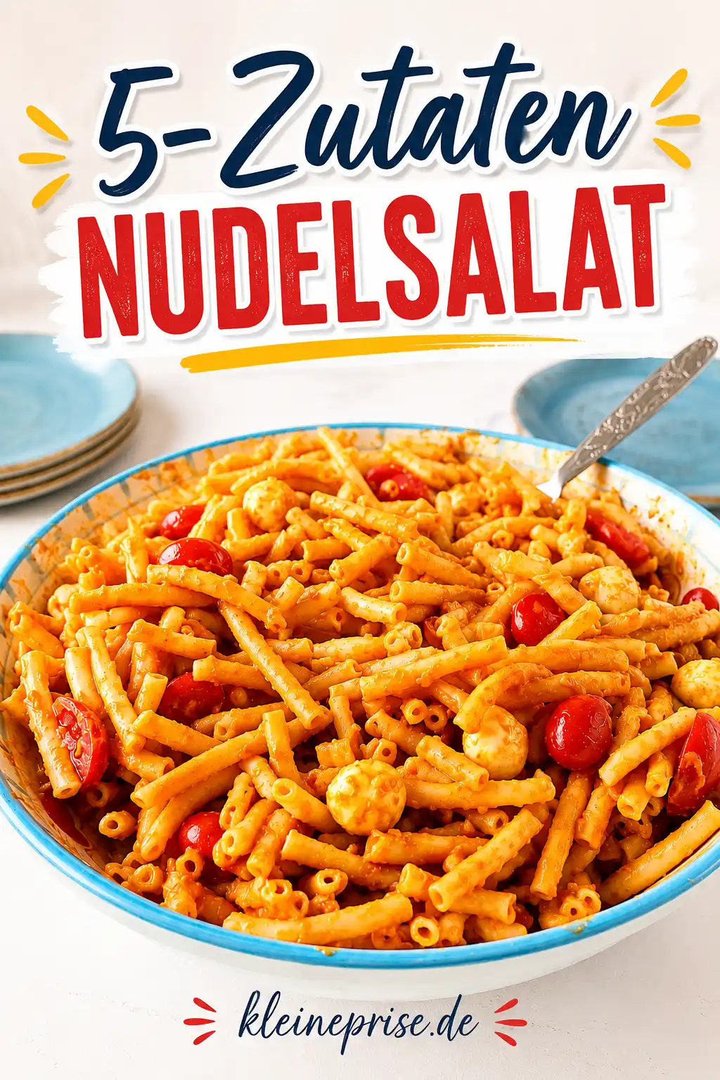 Pinterest Bild für 5 Zutaten Nudelsalat mit großer Schüssel Nudelsalat und auffälligem Rezepttitel