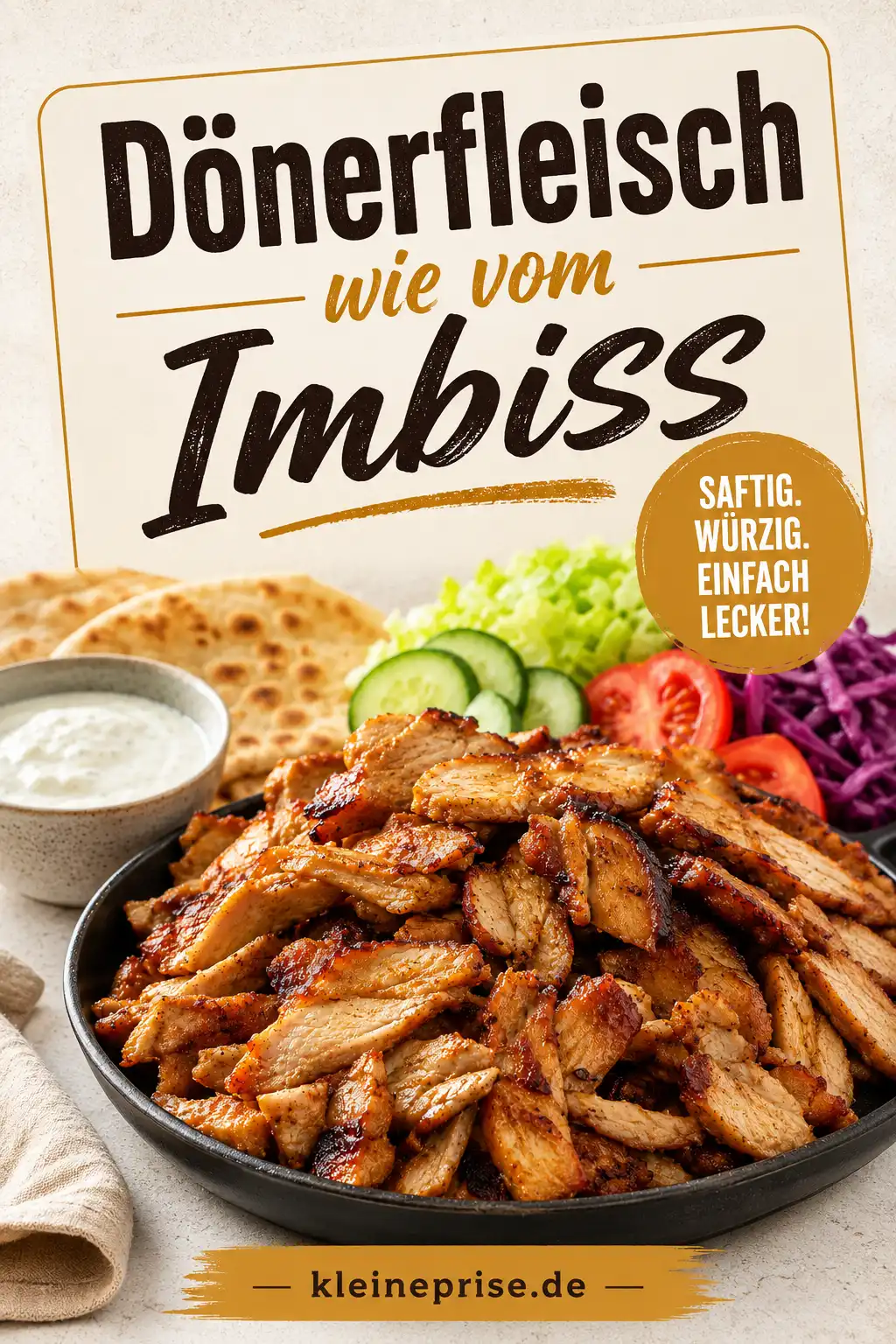 Dönerfleisch wie vom Imbiss Pinterest Grafik Pinterest Bild für Dönerfleisch wie vom Imbiss mit Textoverlay und gebratenem Dönerfleisch aus der Pfanne