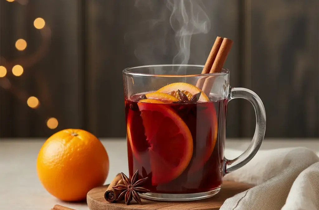 Glühwein mit Zimt und Orangen