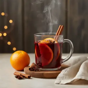 Glühwein mit Zimt und Orangen