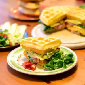 Herzhafte Waffeln mit Schinken und Käse
