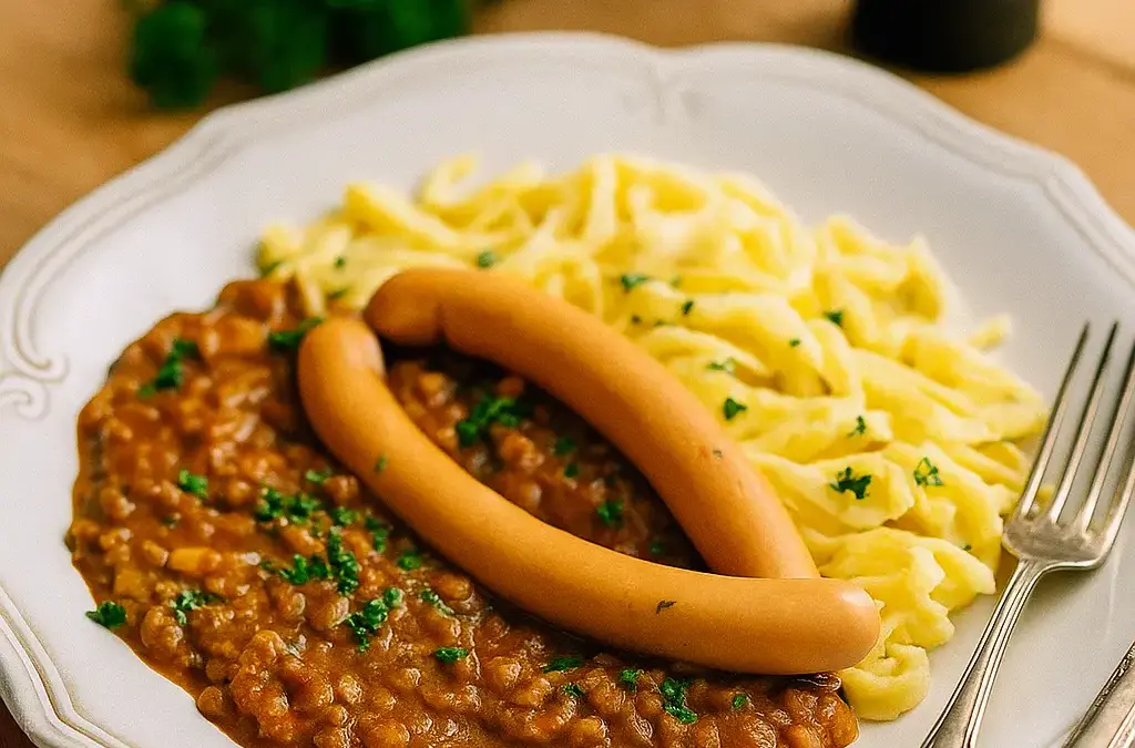 Zwiebelrostbraten – einfaches Rezept Schwäbische Linsen mit Spätzle
