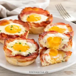 Low Carb Bacon und Ei Muffins aus dem Ofen Low Carb Bacon und Ei Muffins mit Ei, knusprigem Bacon und geschmolzenem Käse