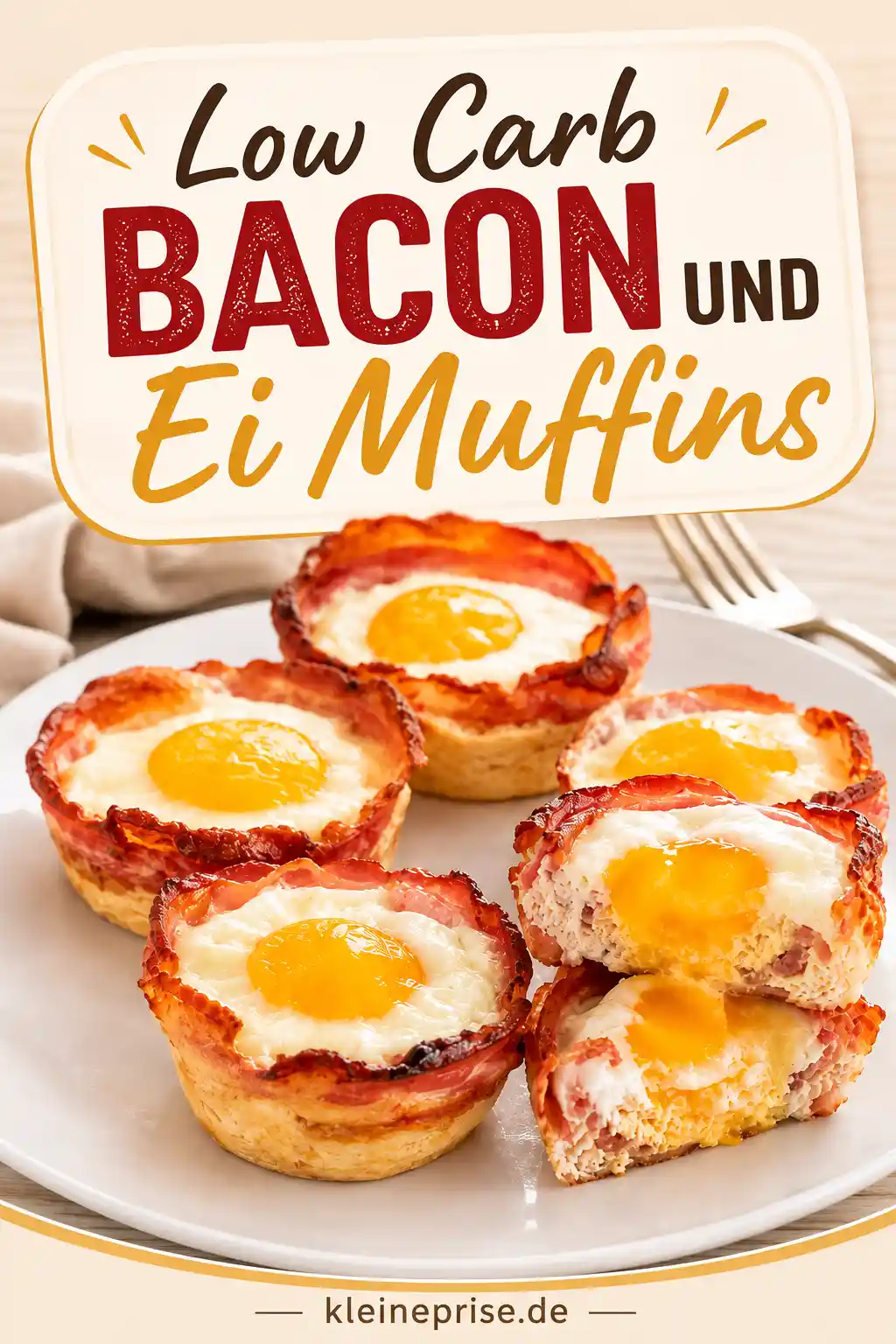 Low Carb Bacon und Ei Muffins Rezept Pinterest Grafik für Low Carb Bacon und Ei Muffins mit fertigen Bacon Eier Muffins