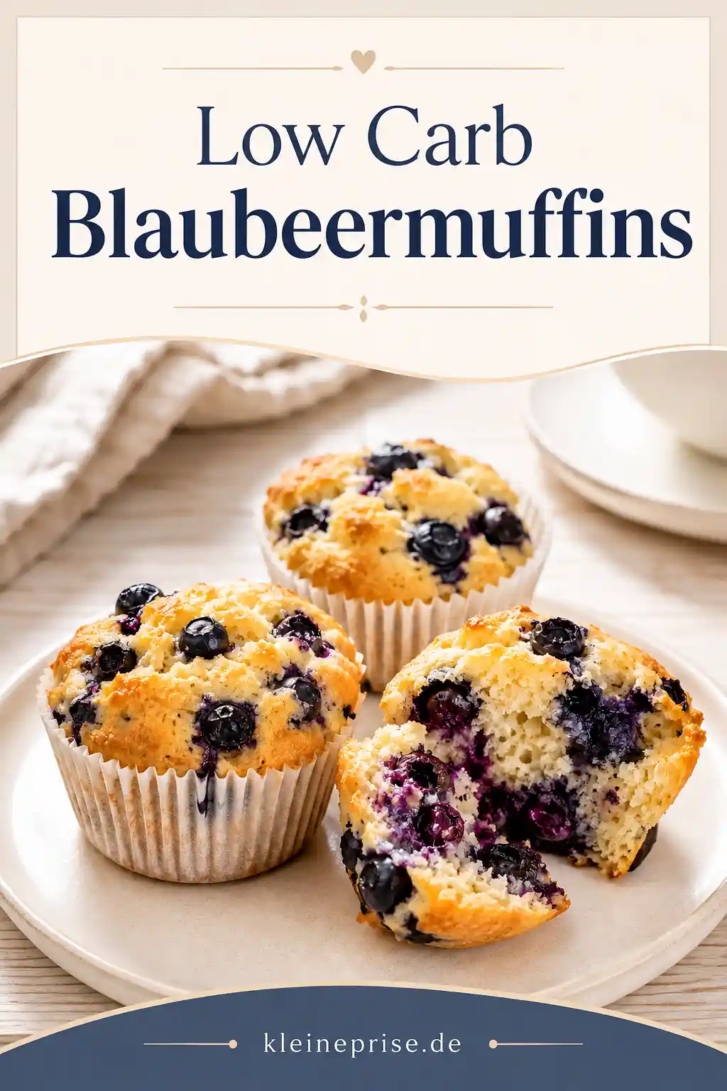 Low Carb Blaubeermuffins Pinterest Pinterest Grafik für Low Carb Blaubeermuffins mit gebackenen Blaubeermuffins und Rezepttitel