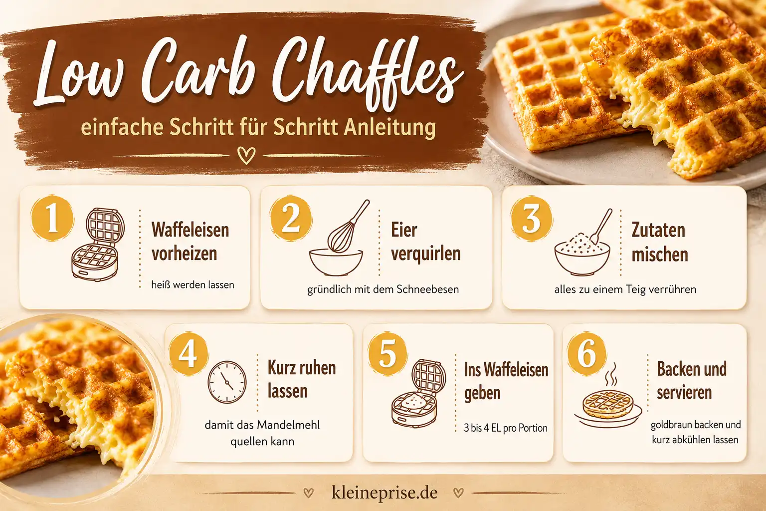 Low Carb Chaffles Schritt für Schritt zubereiten Low Carb Chaffles Schritt für Schritt zubereiten mit Waffeleisen, Eiern, Käse und Backzeit
