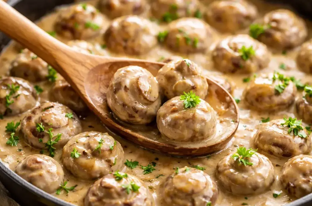 Bratwurst mit Sauerkraut und Stampfkartoffeln Low Carb Champignon-Pfanne