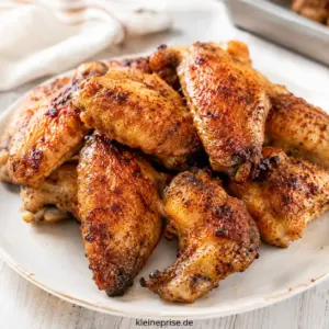Low Carb Chicken Wings knusprig aus dem Backofen Knusprige Low Carb Chicken Wings aus dem Backofen auf einem hellen Teller