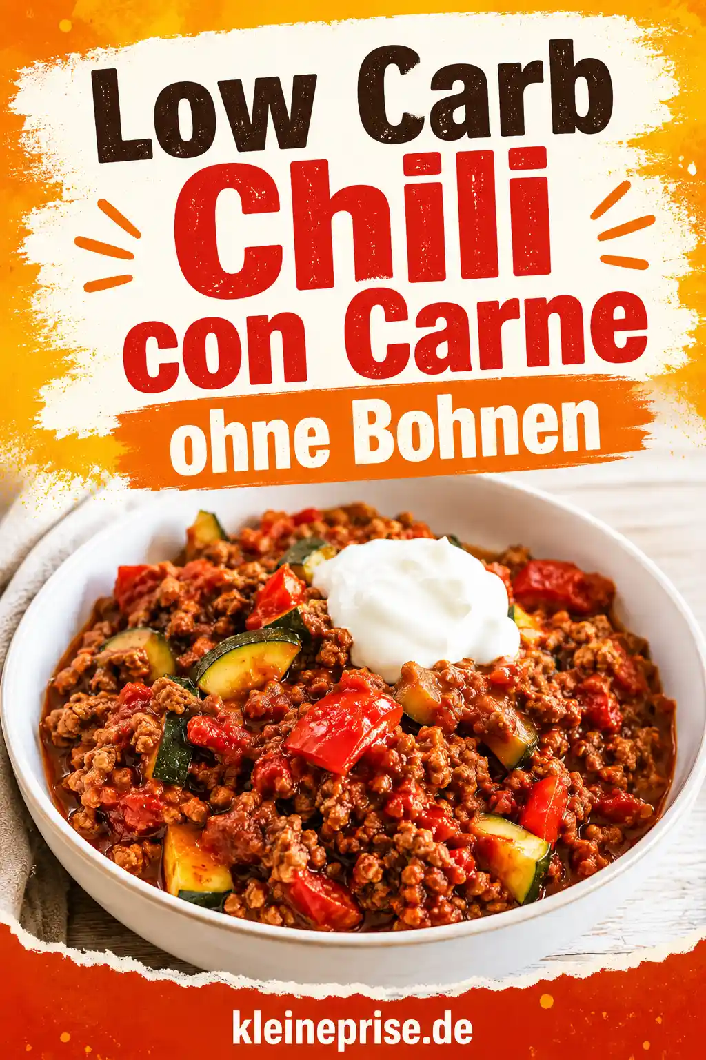 Low Carb Chili con Carne ohne Bohnen Pinterest Grafik Pinterest Grafik für Low Carb Chili con Carne ohne Bohnen mit Schale Chili und großem Rezepttitel