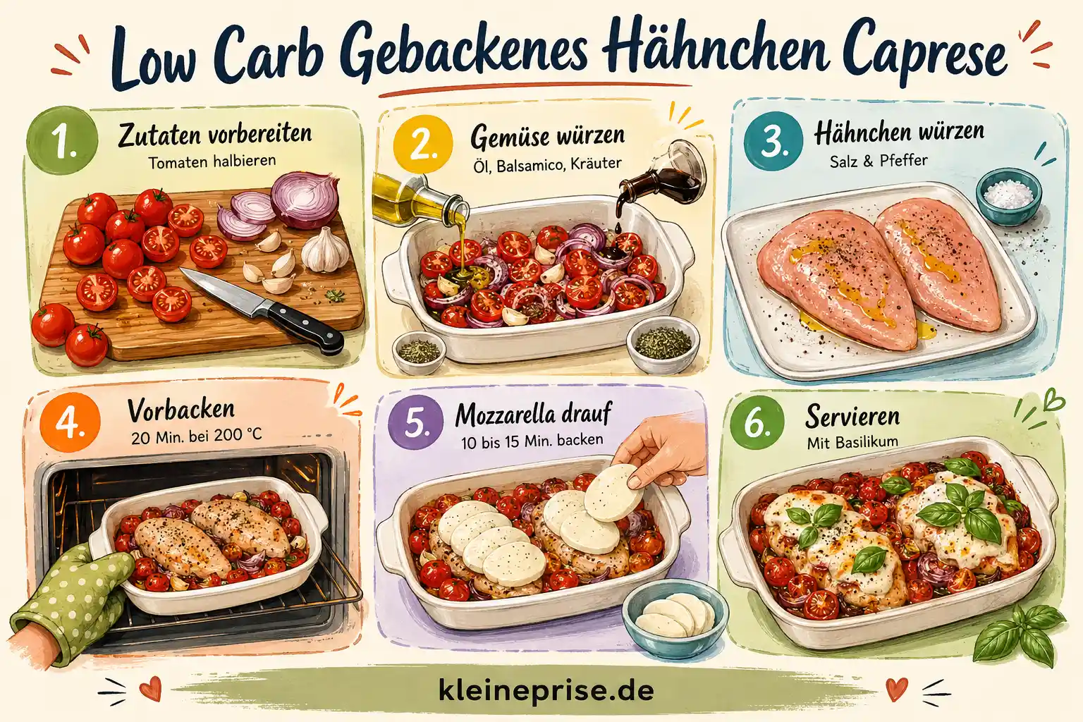 Low Carb Gebackenes Hähnchen Caprese Schritt für Schritt Schritt für Schritt Anleitung für Low Carb Gebackenes Hähnchen Caprese