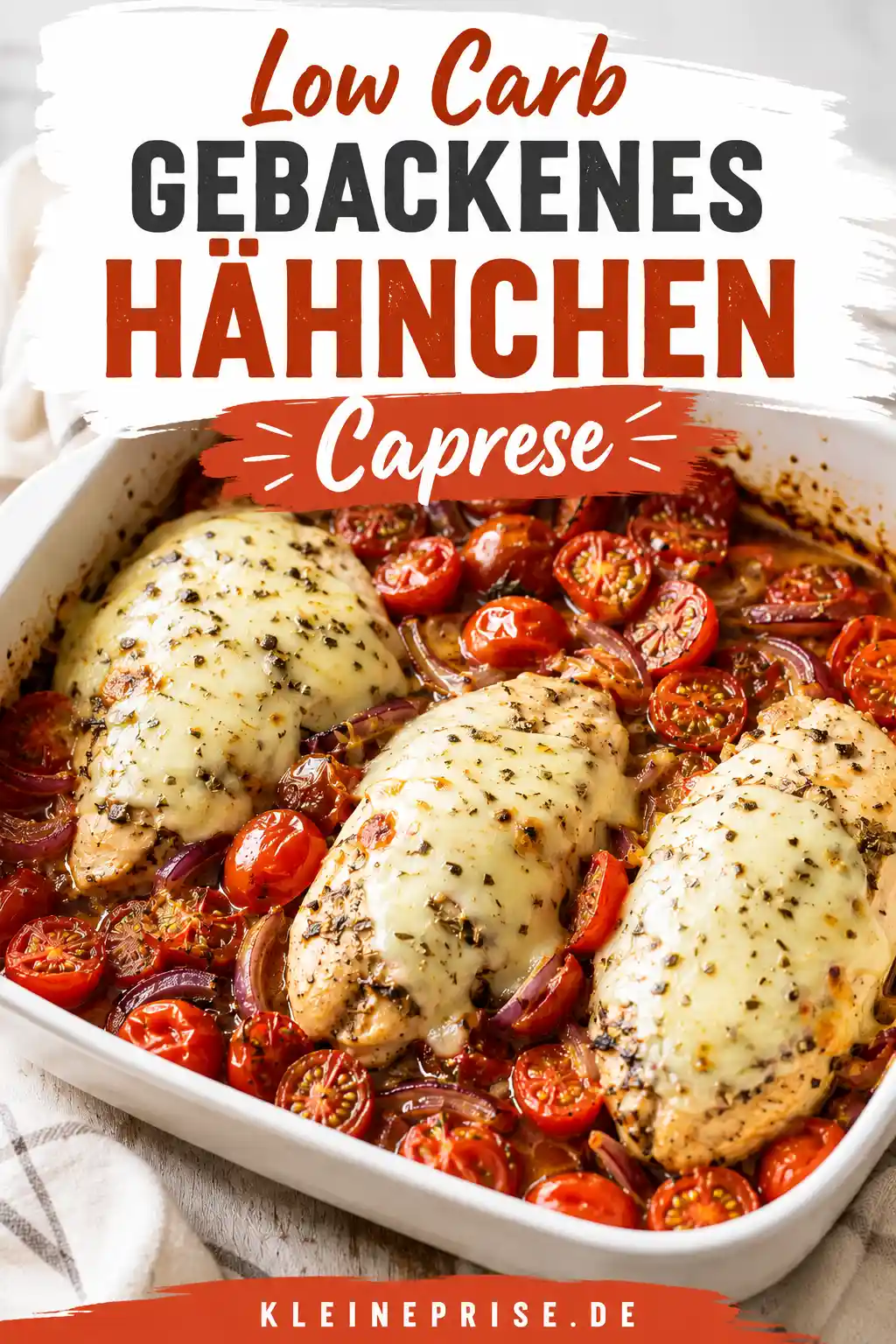 Low Carb Gebackenes Hähnchen Caprese Pinterest Pinterest Grafik für Low Carb Gebackenes Hähnchen Caprese mit Hähnchen, Tomaten und Mozzarella
