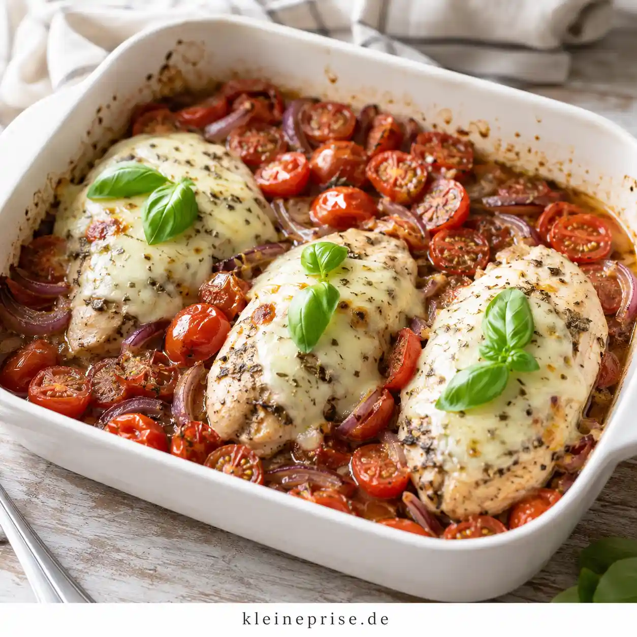 Low Carb Gebackenes Hähnchen Caprese Low Carb Gebackenes Hähnchen Caprese | Kleine Prise