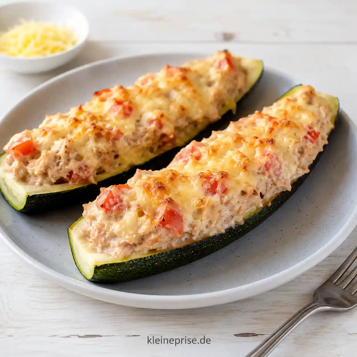 Low Carb Gefüllte Zucchinis mit Thunfisch aus dem Ofen Low Carb Gefüllte Zucchinis mit Thunfisch aus dem Ofen | Kleine Prise