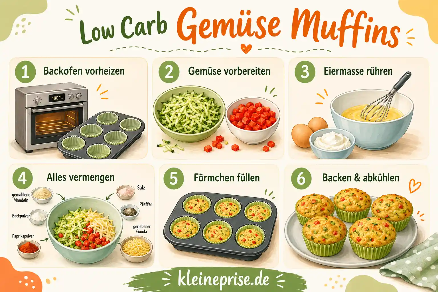 Low Carb Gemüse Muffins Schritt für Schritt Schritt für Schritt Anleitung für Low Carb Gemüse Muffins