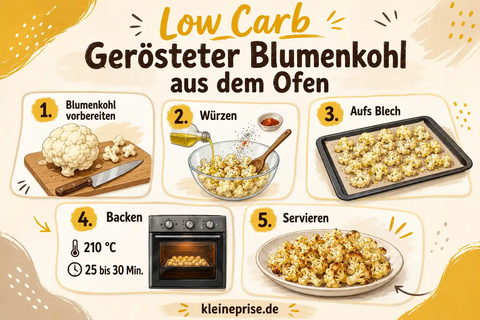 Low Carb Gerösteter Blumenkohl Schritt für Schritt Schritt für Schritt Anleitung für Low Carb gerösteten Blumenkohl aus dem Ofen