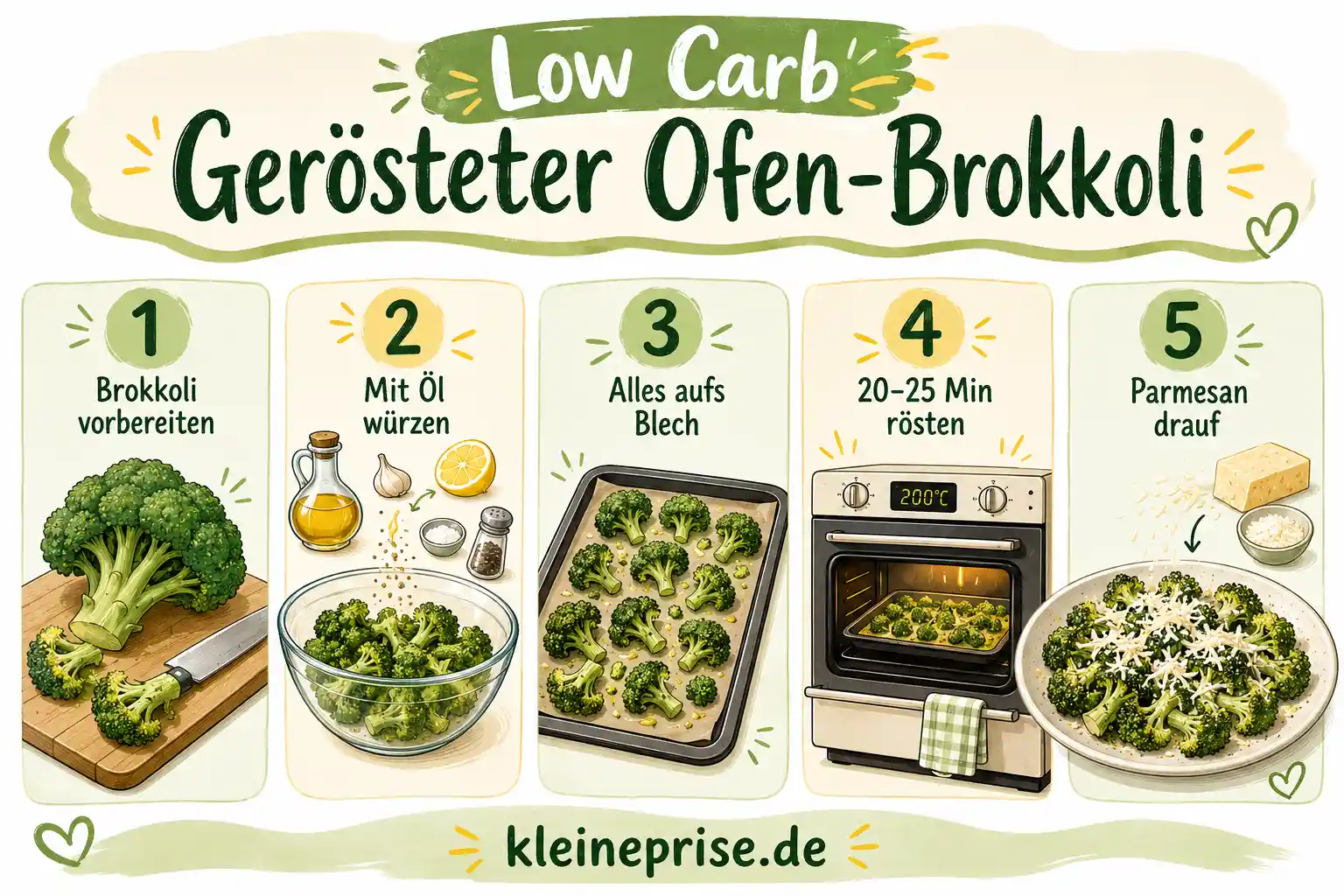 Low Carb Gerösteter Ofen Brokkoli Schritt für Schritt Schritt für Schritt Grafik für Low Carb Gerösteter Ofen Brokkoli