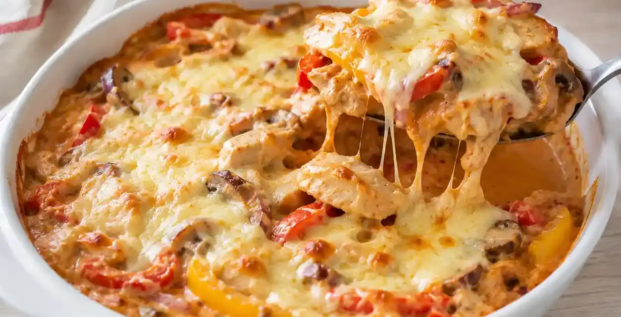 Low Carb Gyros-Auflauf mit Hähnchen, Paprika und Käse