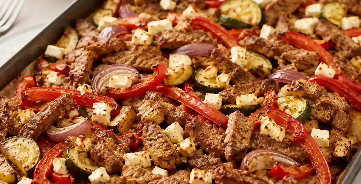 Low Carb Gyros vom Blech mit Gemüse und Feta