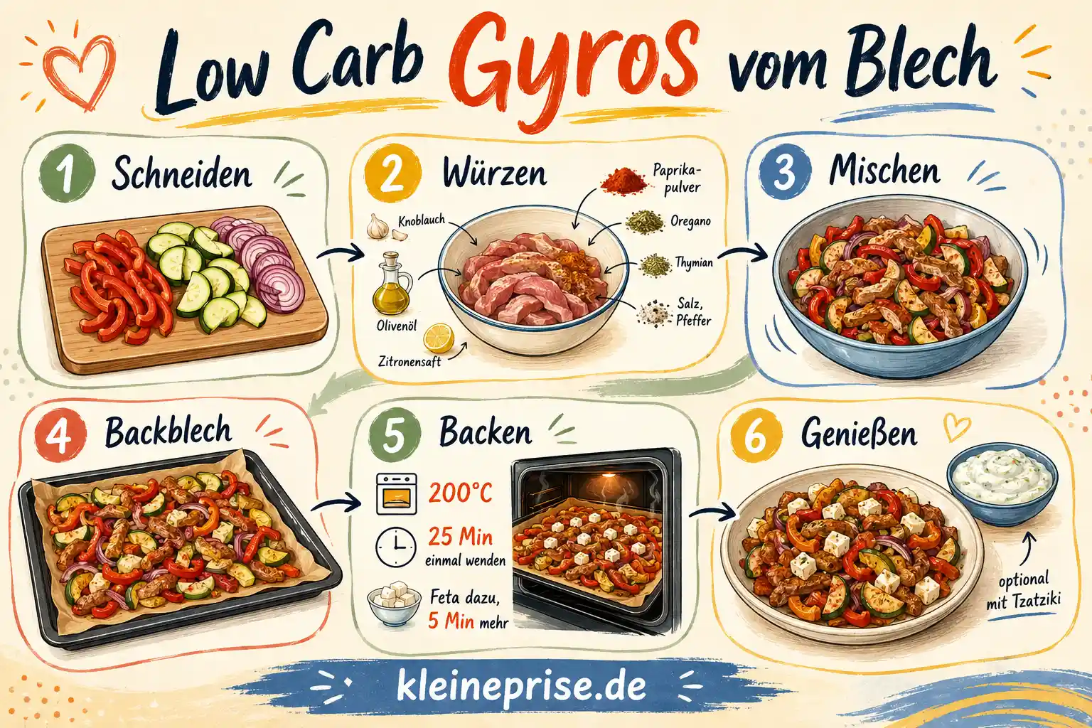 Low Carb Gyros vom Blech Schritt für Schritt Anleitung Schritt für Schritt Anleitung für Low Carb Gyros vom Blech in sechs einfachen Bildern