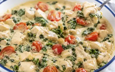 Einfache Rezepte und Spielideen für Kinder Low Carb Hähnchen-Spinat-Pfanne mit Tomaten