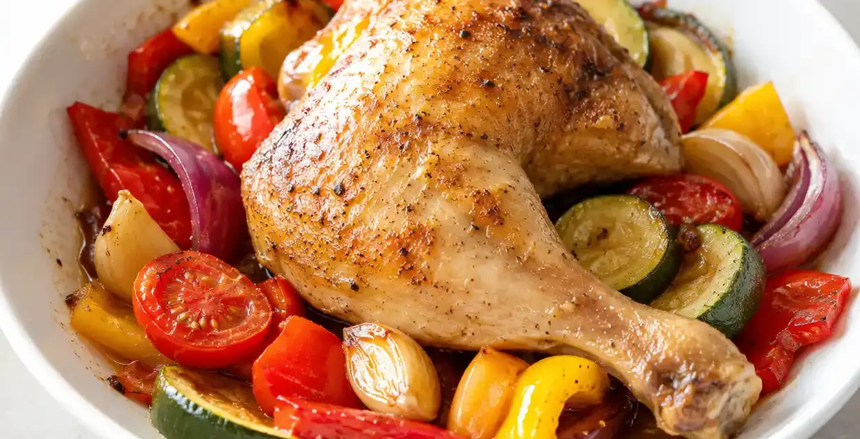 Low Carb Hähnchenschenkel mit Gemüse aus dem Ofen