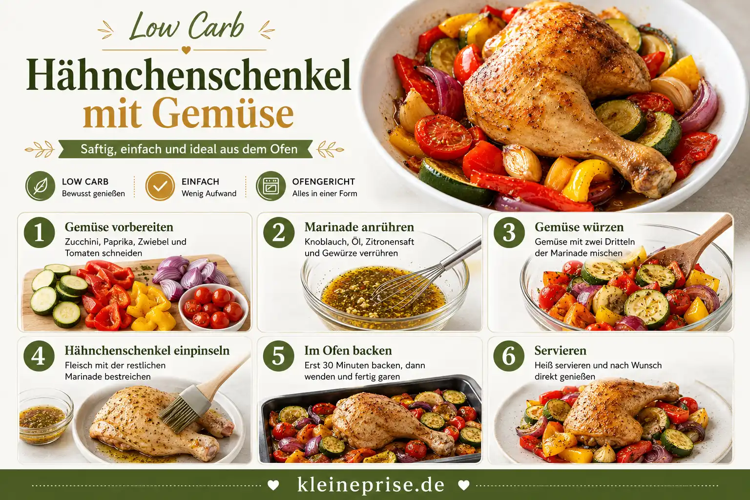 Low Carb Hähnchenschenkel mit Gemüse Schritt für Schritt Schritt für Schritt Anleitung für Low Carb Hähnchenschenkel mit Gemüse aus dem Ofen