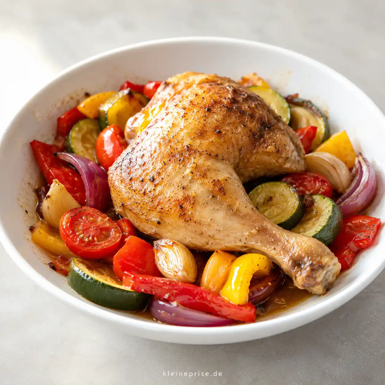 Low Carb Hähnchenschenkel mit Gemüse aus dem Ofen Low Carb Hähnchenschenkel mit Gemüse aus dem Ofen | Kleine Prise