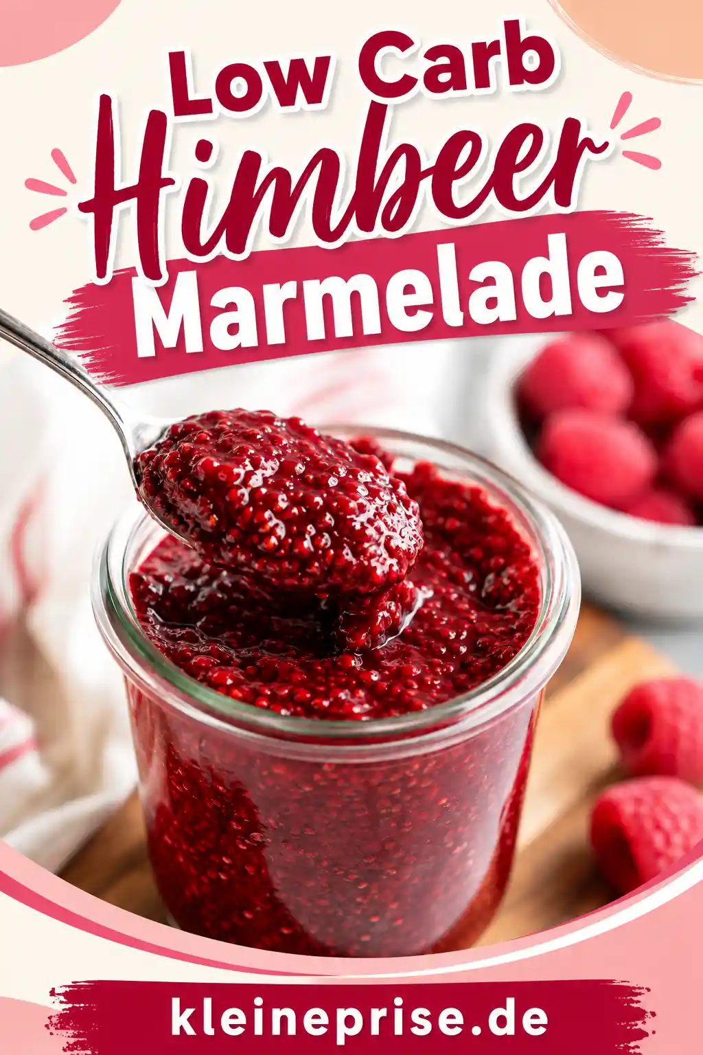 Low Carb Himbeer Marmelade Pinterest Pinterest Bild mit Low Carb Himbeer Marmelade im Glas und Rezepttitel