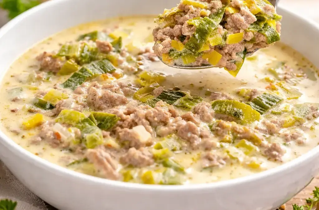 Flädlesuppe Low Carb Käse-Lauch-Suppe mit Hackfleisch