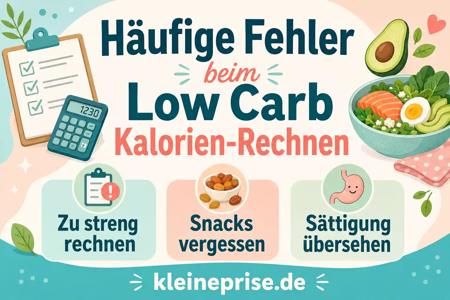 Häufige Fehler beim Low Carb Kalorien-Rechnen Infografik zeigt häufige Fehler beim Low Carb Kalorien-Rechnen mit einfachen Beispielen.