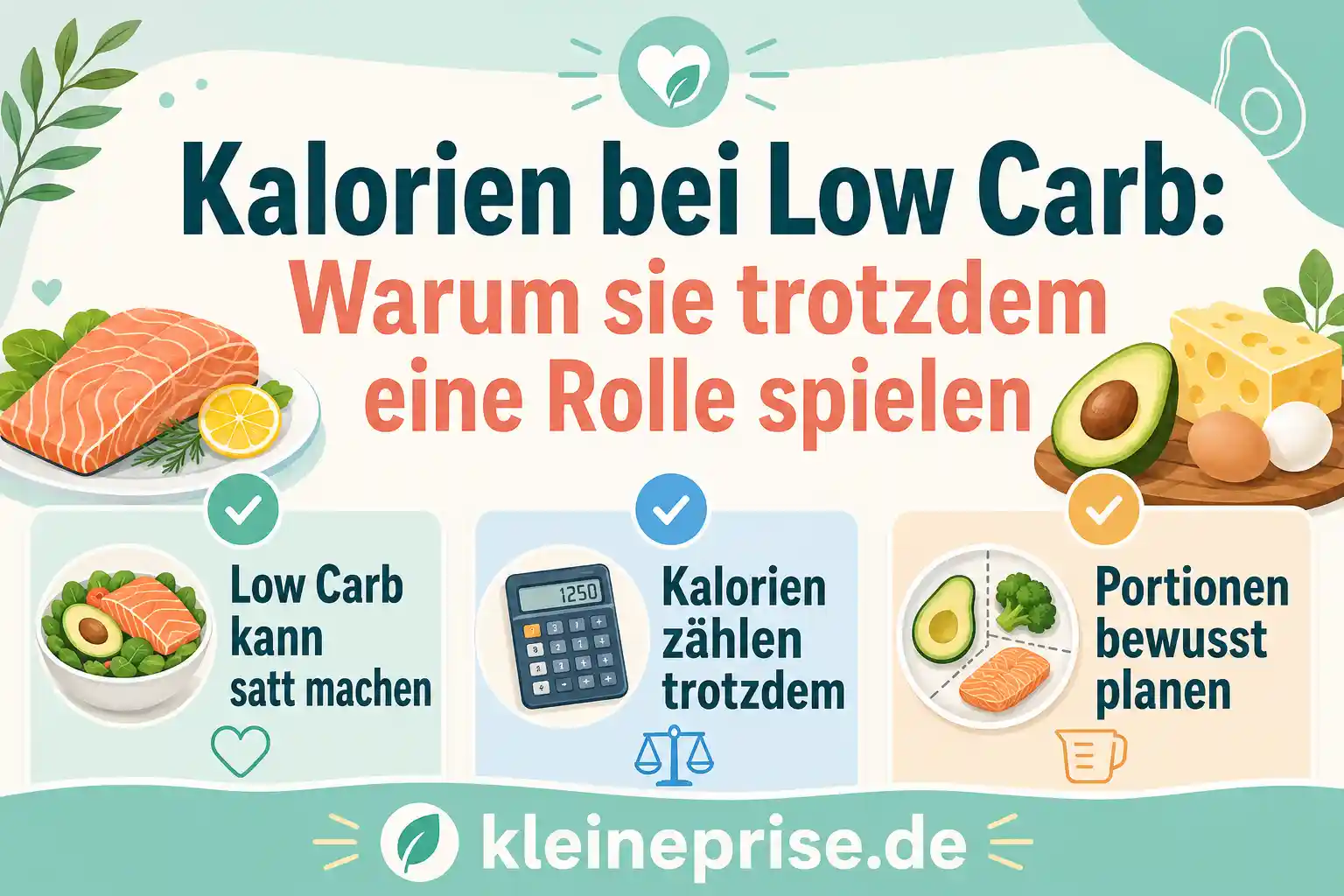 Kalorien bei Low Carb: Warum sie trotzdem eine Rolle spielen Infografik erklärt, warum Kalorien bei Low Carb trotzdem eine Rolle spielen können.