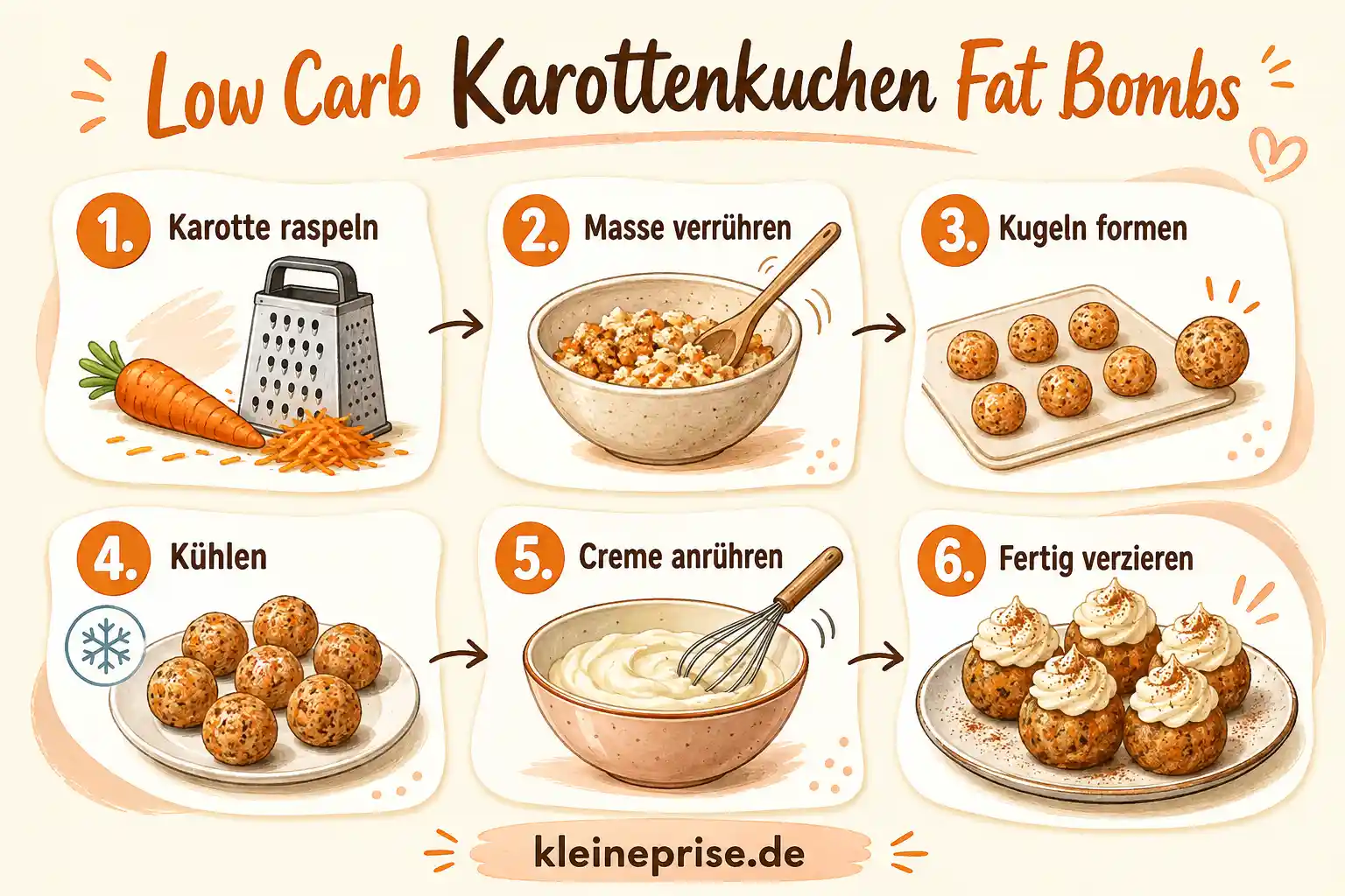 Low Carb Karottenkuchen Fat Bombs Schritt für Schritt Schritt für Schritt Anleitung für Low Carb Karottenkuchen Fat Bombs