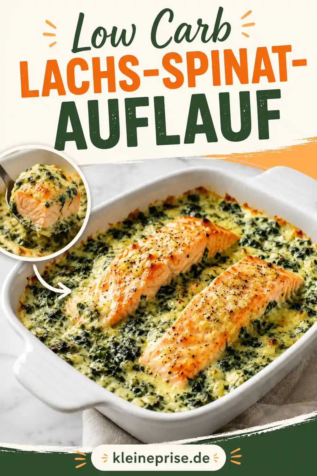 Low Carb Lachs Spinat Auflauf Pinterest Pinterest Bild für Low Carb Lachs Spinat Auflauf mit großem Schriftzug und cremigem Lachsauflauf