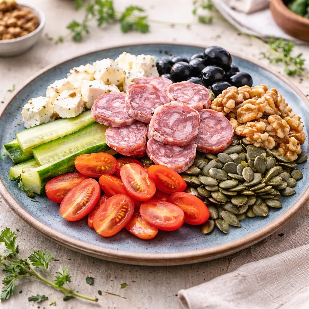 Low Carb Mediterrane Frühstücksplatte Low Carb Mediterrane Frühstücksplatte | Kleine Prise