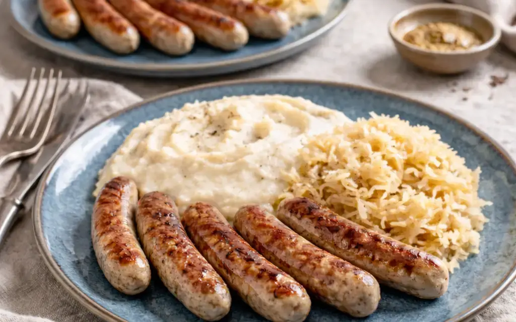 Low Carb Nürnberger Würstchen mit Püree & Sauerkraut