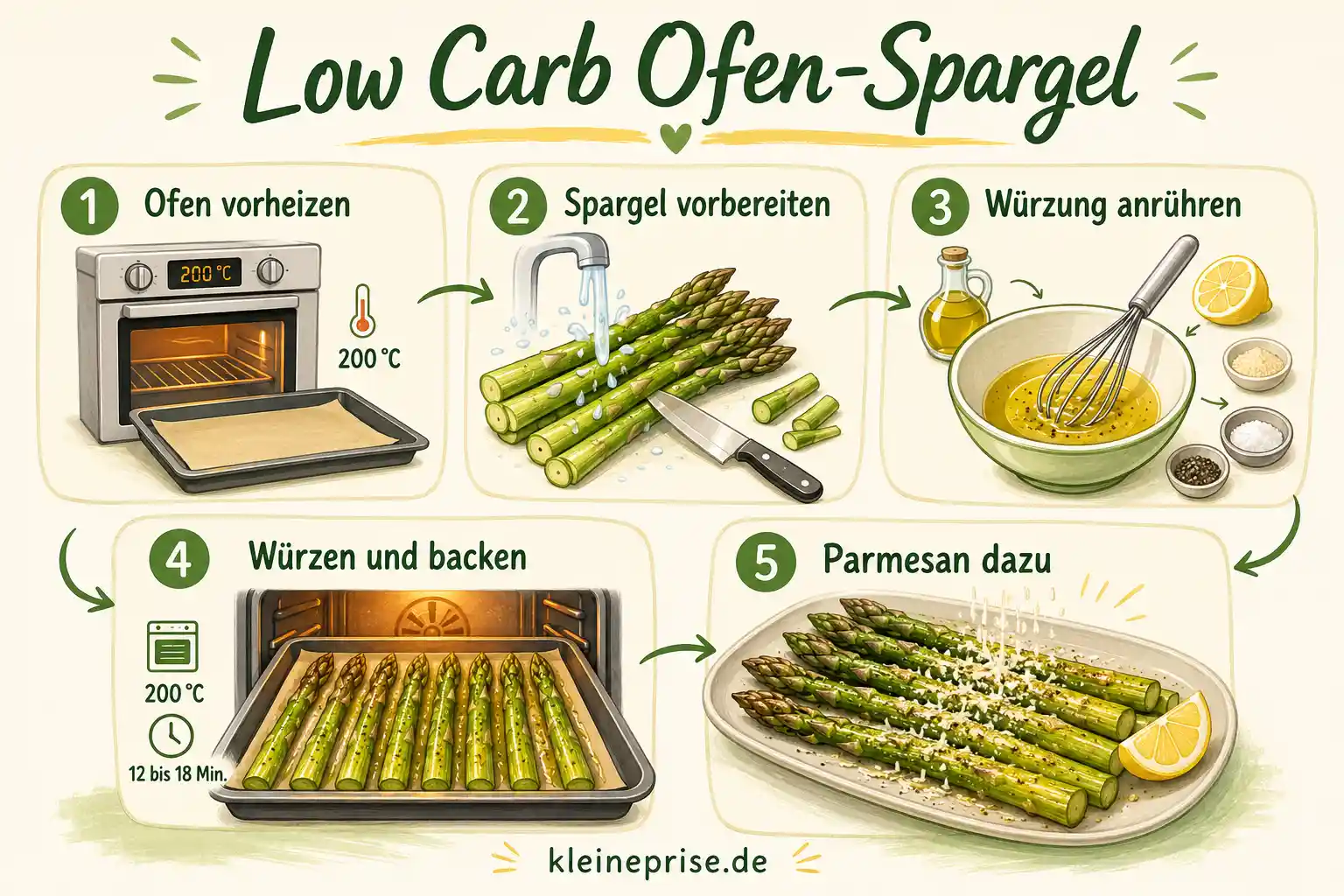 Low Carb Ofen Spargel Schritt für Schritt Schritt für Schritt Anleitung für Low Carb Ofen Spargel in fünf einfachen Schritten