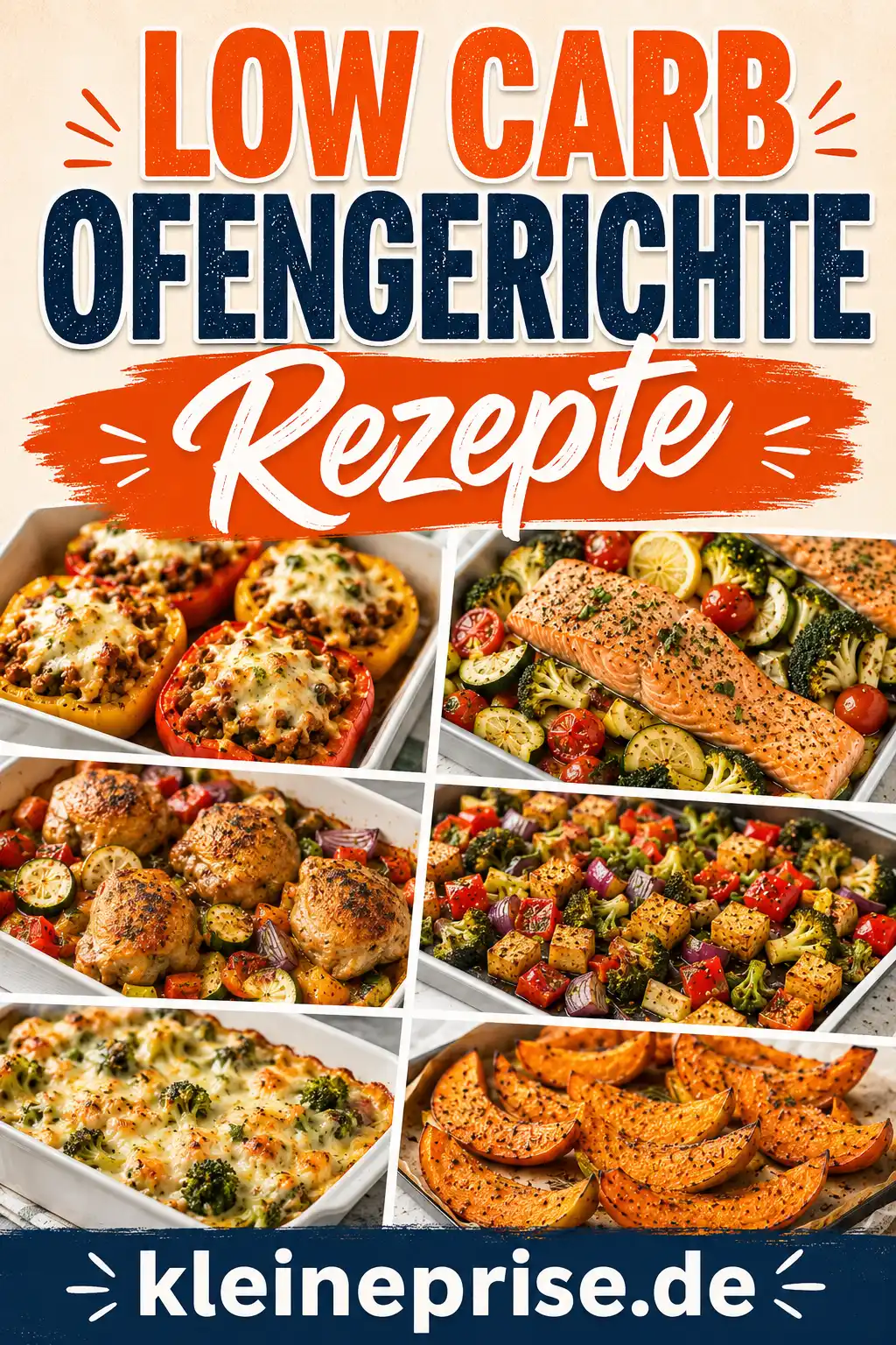 Low Carb Ofengerichte Rezepte für Pinterest Pinterest Bild Low Carb Ofengerichte Rezepte mit gefüllter Paprika, Lachs, Hähnchen, Tofu, Auflauf und Kürbis aus dem Ofen