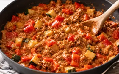 Einfache Rezepte und Spielideen für Kinder Low Carb Paprika-Hackfleisch-Pfanne
