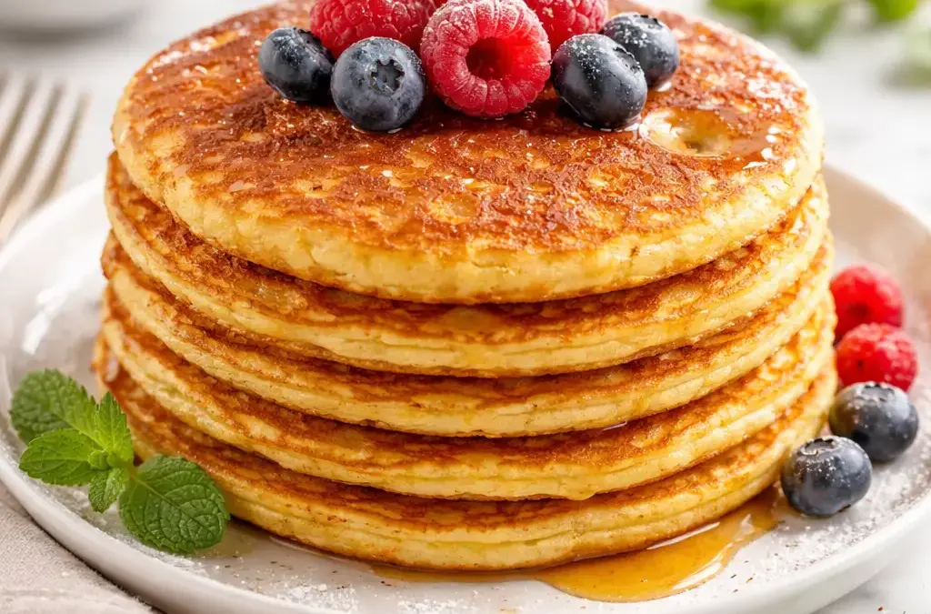 Fruchtiges Dessert im Glas mit Mascarpone und Kirschen Low Carb Pfannkuchen