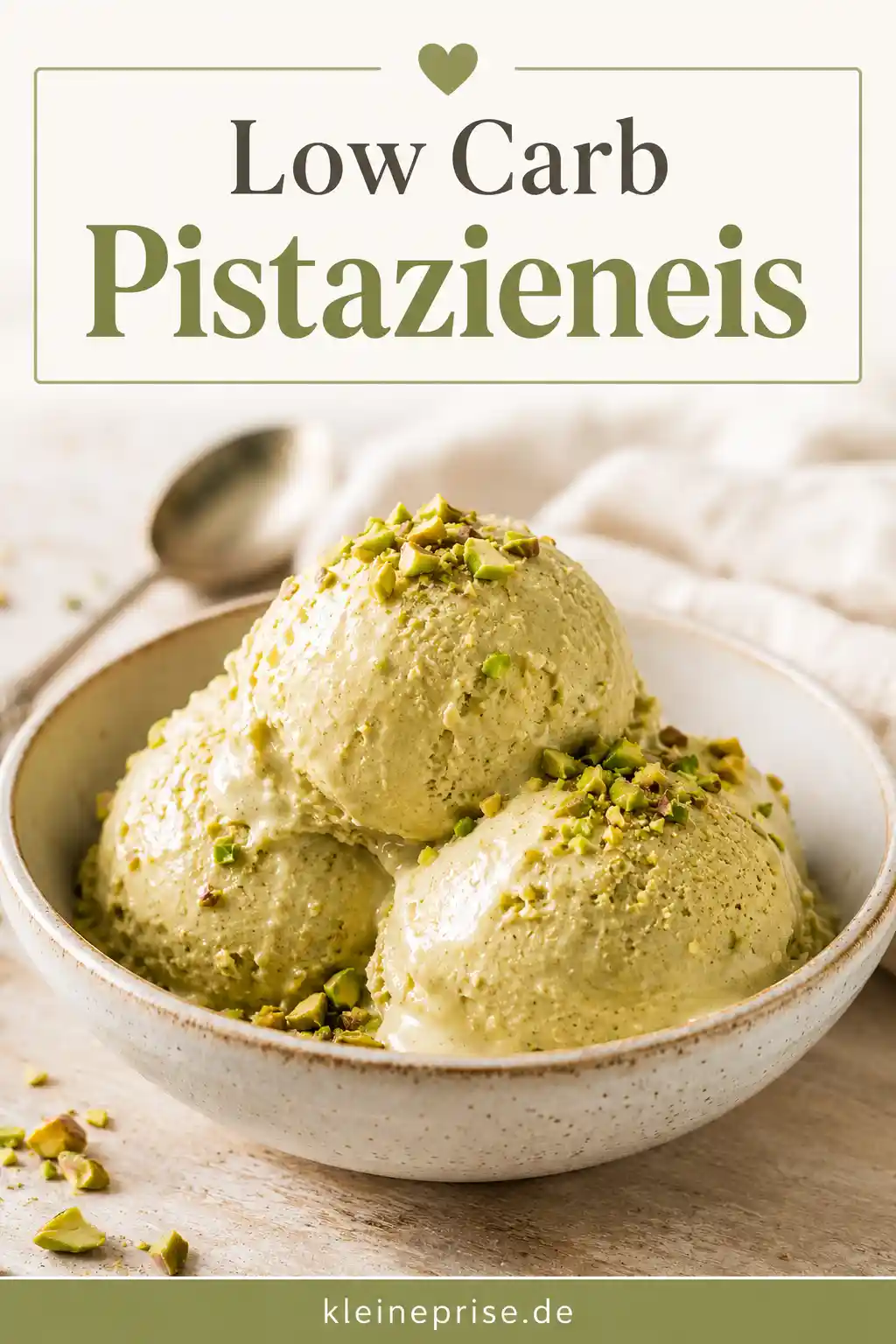 Low Carb Pistazieneis Pinterest Pin Pinterest Grafik für Low Carb Pistazieneis mit Eiscreme und Rezepttitel