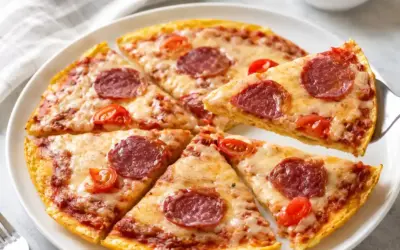 Low Carb Tofu-Sambal-Oelek-Blech Low Carb Pizza-Omelette aus der Pfanne