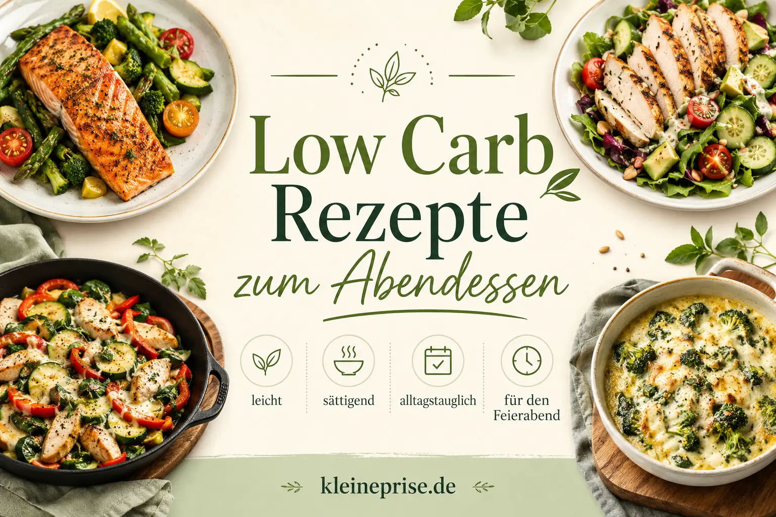 Low Carb Rezepte zum Abendessen Low Carb Rezepte zum Abendessen mit Lachs, Hähnchenpfanne, Salat, Auflauf und Burger ohne Brötchen