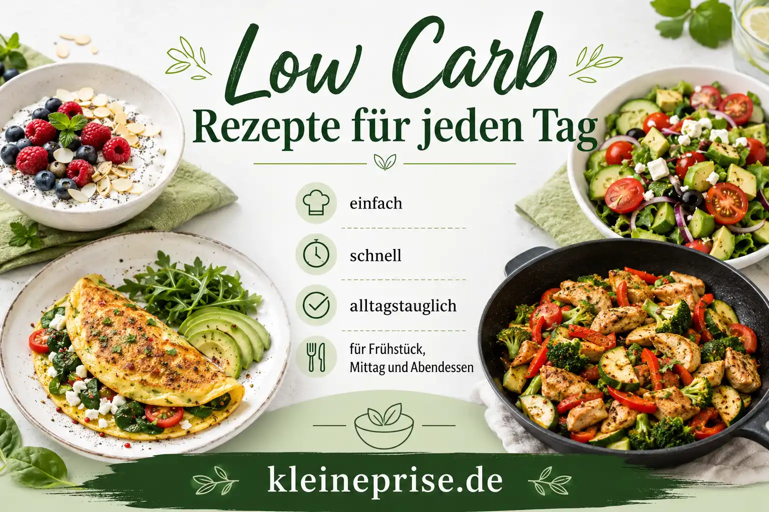 Low Carb Rezepte für jeden Tag Low Carb Rezepte für jeden Tag mit Frühstück, Salat, Gemüse und Hähnchenpfanne
