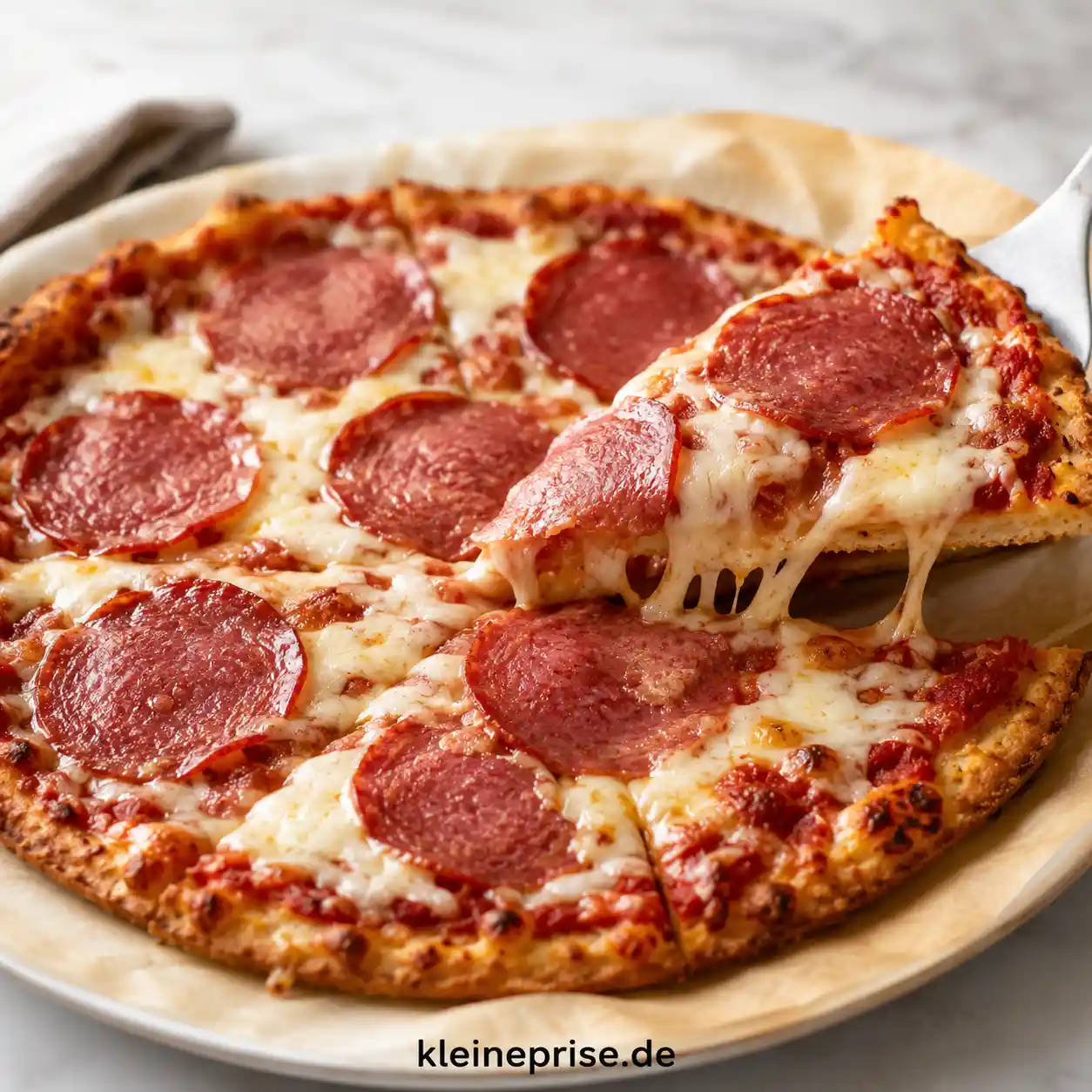 Low Carb Salami Pizza mit einfachem Käseboden Low Carb Salami Pizza mit einfachem Käseboden | Kleine Prise