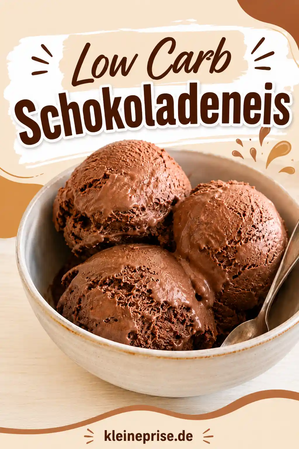 Low Carb Schokoladeneis Pinterest Bild Pinterest Grafik für Low Carb Schokoladeneis mit drei Kugeln Schokoladeneis und Rezepttitel