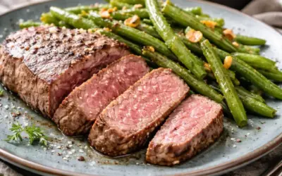 Einfache Rezepte und Spielideen für Kinder Low Carb Steak mit grünen Bohnen