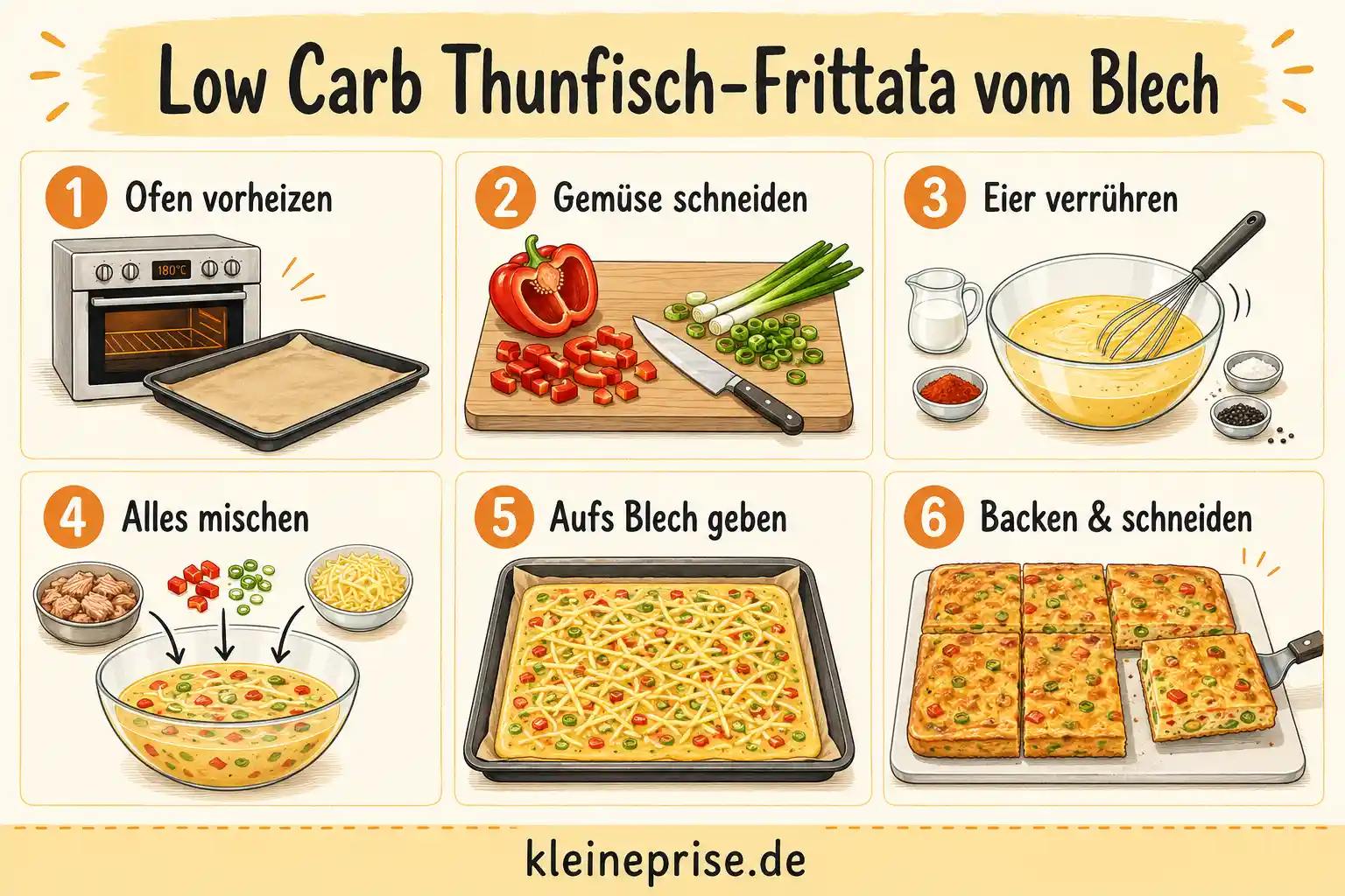 Low Carb Thunfisch Frittata Schritt für Schritt Schritt für Schritt Anleitung für Low Carb Thunfisch Frittata vom Blech