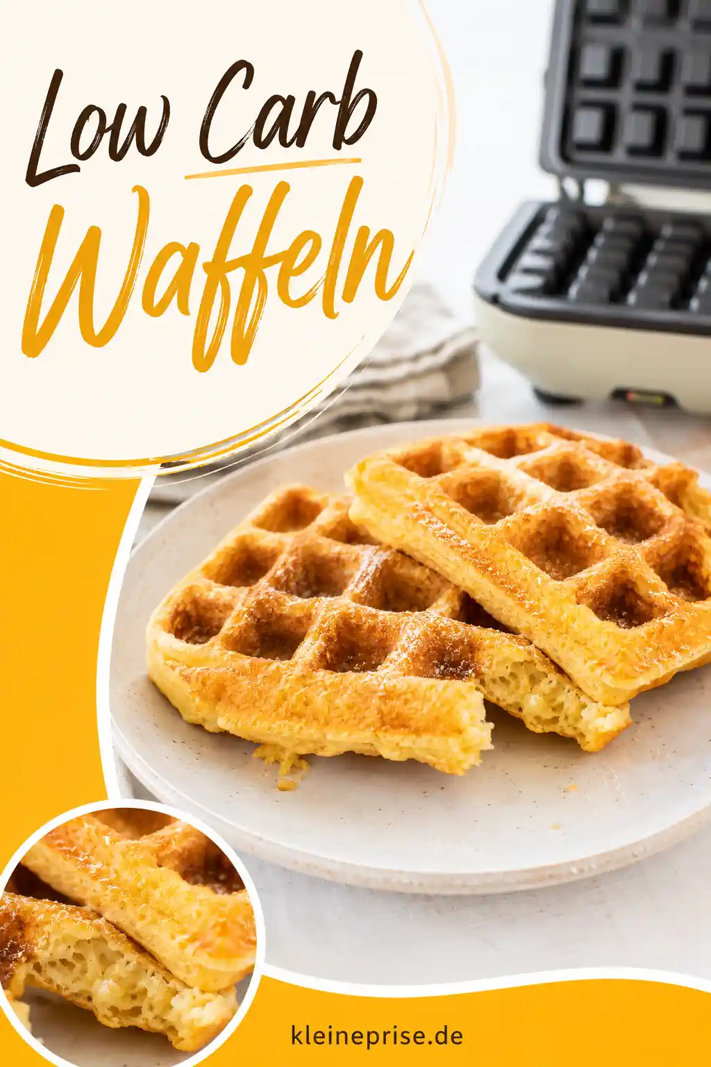 Low Carb Waffeln Pinterest Bild Pinterest Grafik für Low Carb Waffeln mit goldbraunen Waffeln und Rezepttitel